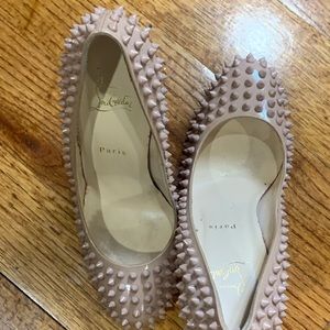Christian Louboutin Beige Leather w Beige Fifi Spike Round Toe Pumps Size 41
